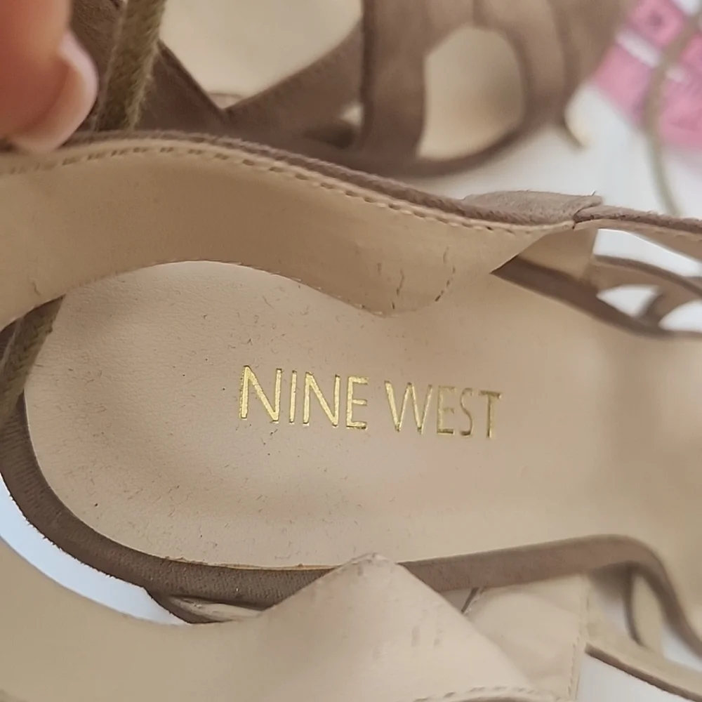 Nine West Women's Tan Beige Pasa Suede Lace Up Wedge Sandals Size 9